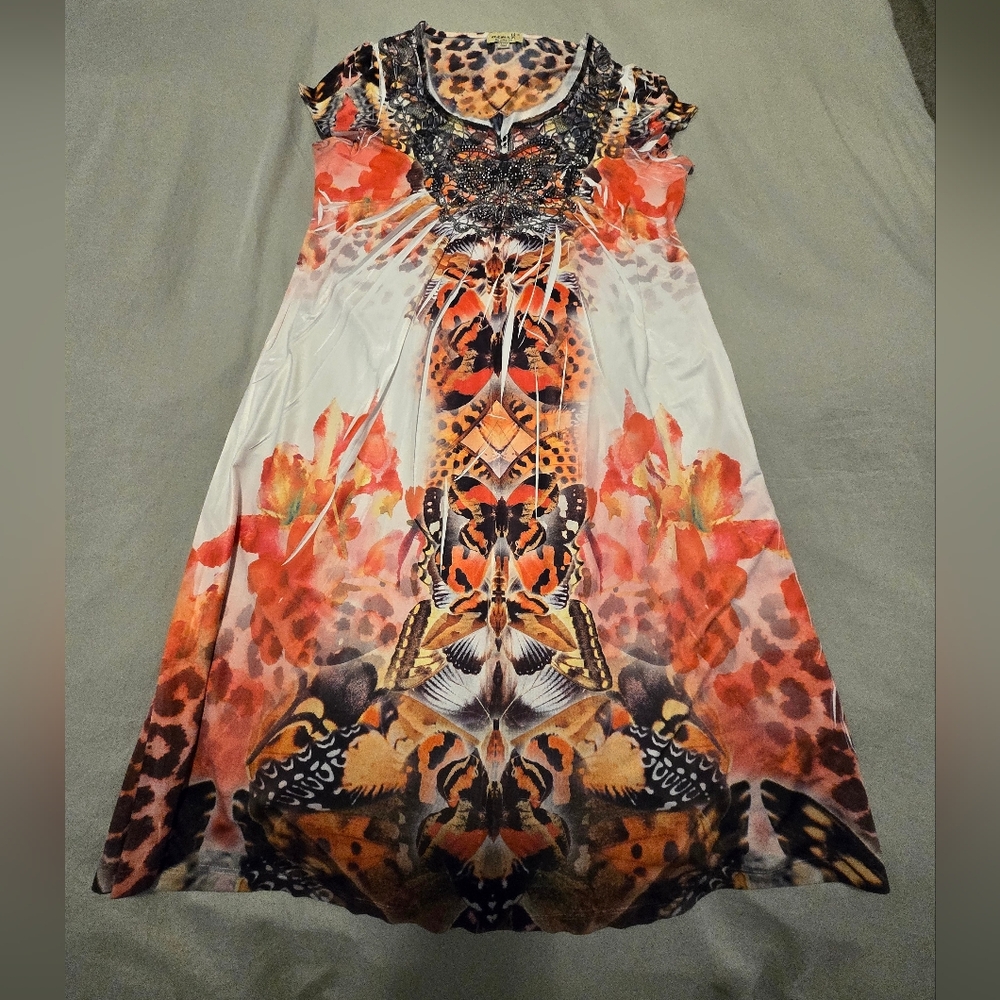 ONE WORLD Live And Let Live Sequin Boho BUTTERFLY Dress. Size S.